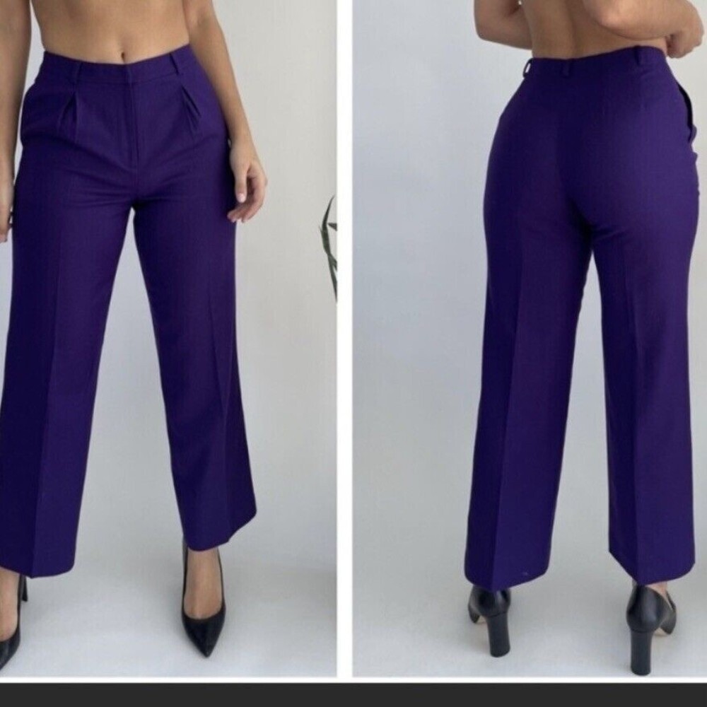 Talbots Womens Pants Sz 8 petite purple Stretch Pleated Slacks Trouser